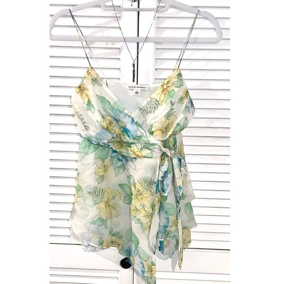 Banana Republic Vintage Floral Silk Cami Yellow and Green Size 2 - Picture 1 of 8